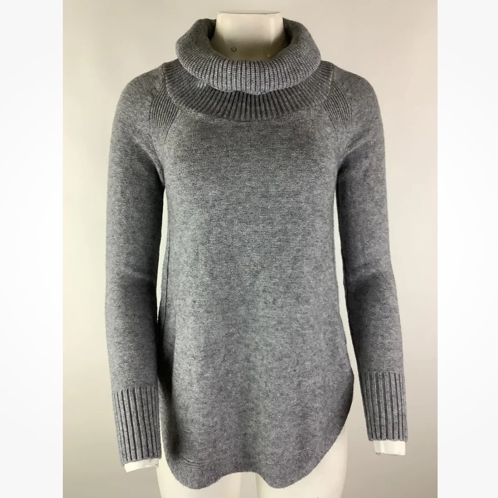 Anthropologie Sz XS Split Hem Cowl Neck Sweater Gray Viscose Nylon Pullover